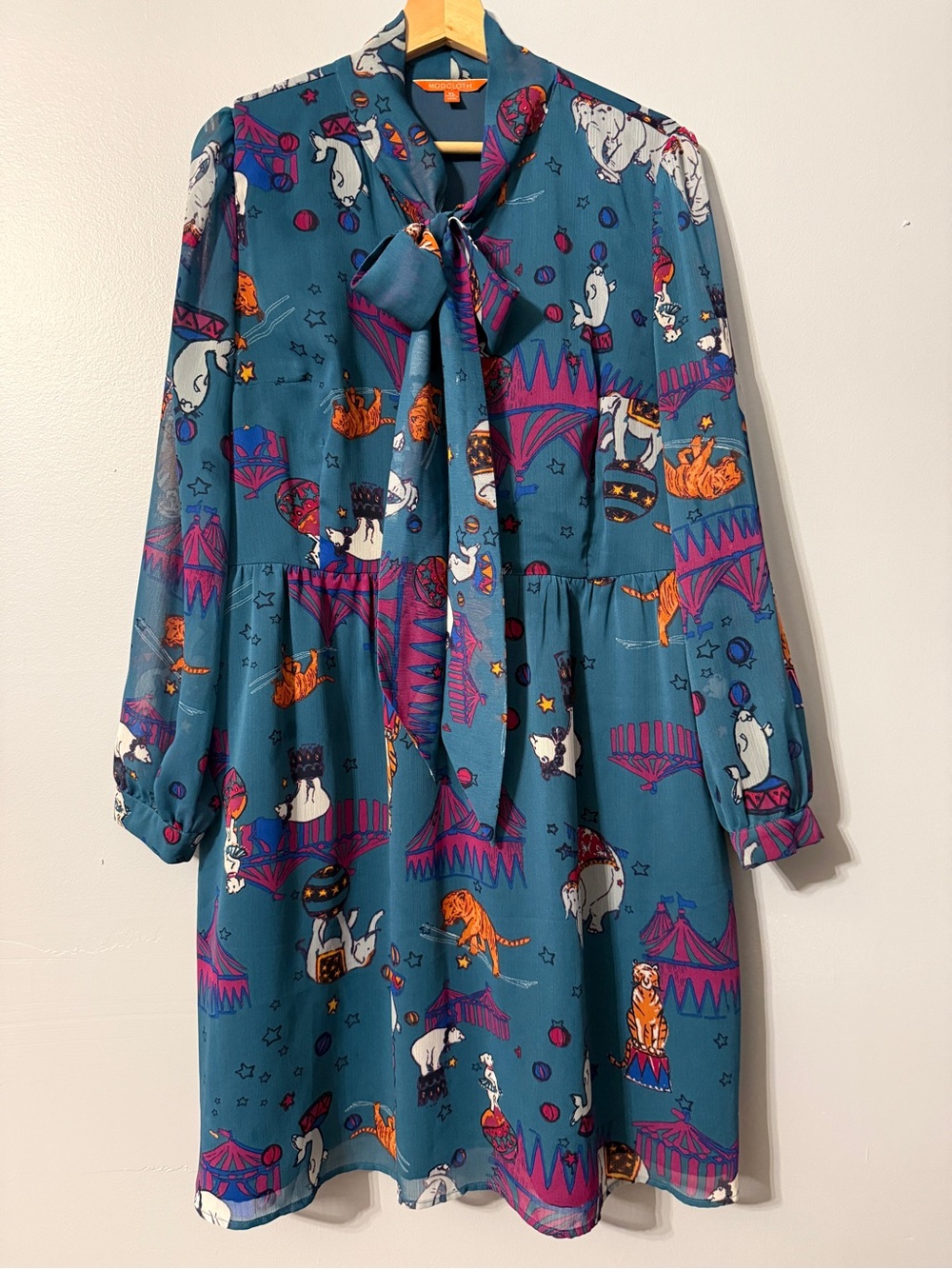 ModCloth Anne's Teal Circus Bow Neck Dress Size XL as seen on TV